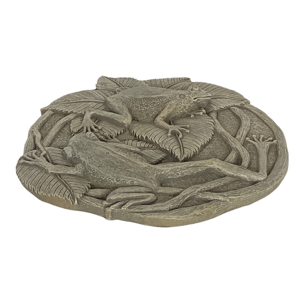 3D Frogs On Vines Round Hanging Step Stone Garden Plaque Decor Matte Slate Green - Picture 11 of 16